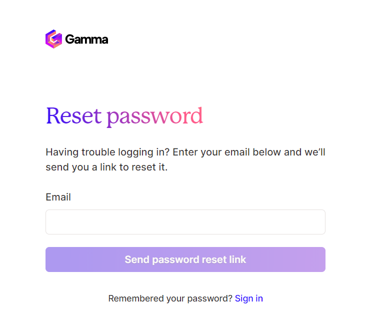 Gamma AI Forgot Password