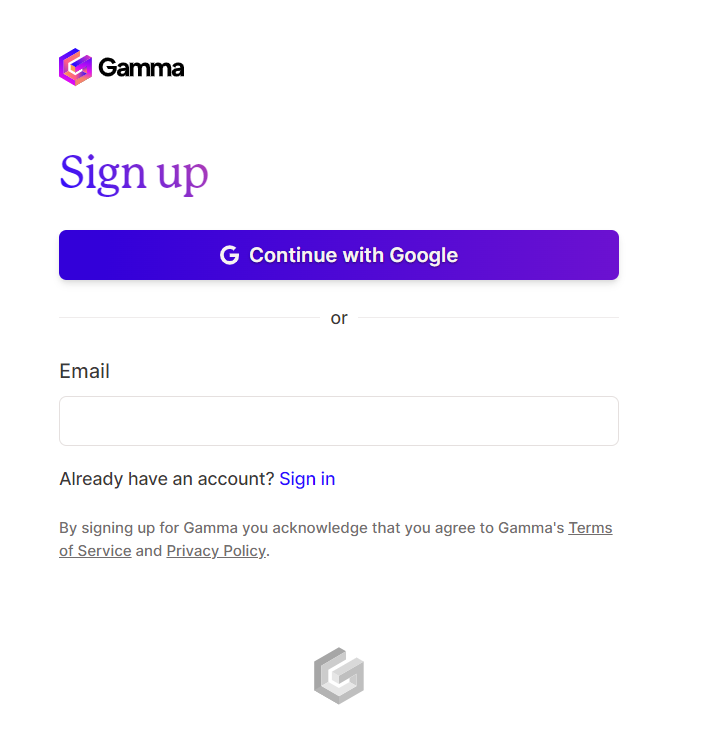 Gamma AI Signup