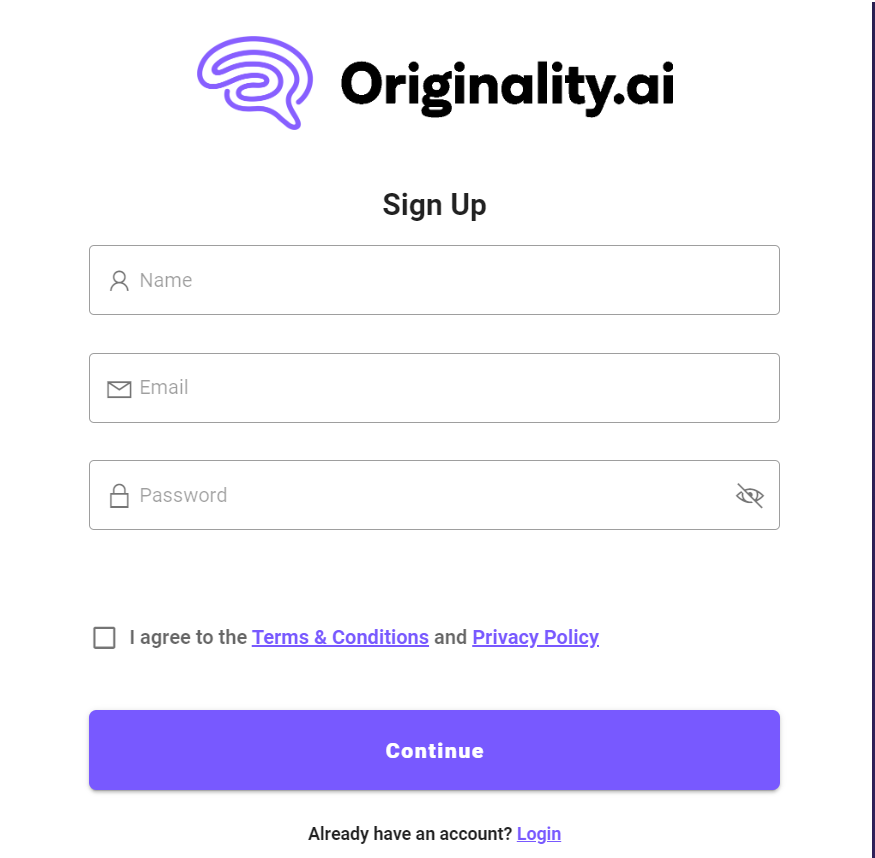 Originality AI Sign Up