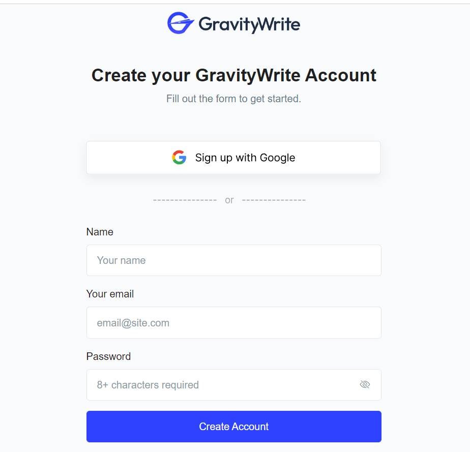 How To Sign Up For A Gravitywrite Ai Account